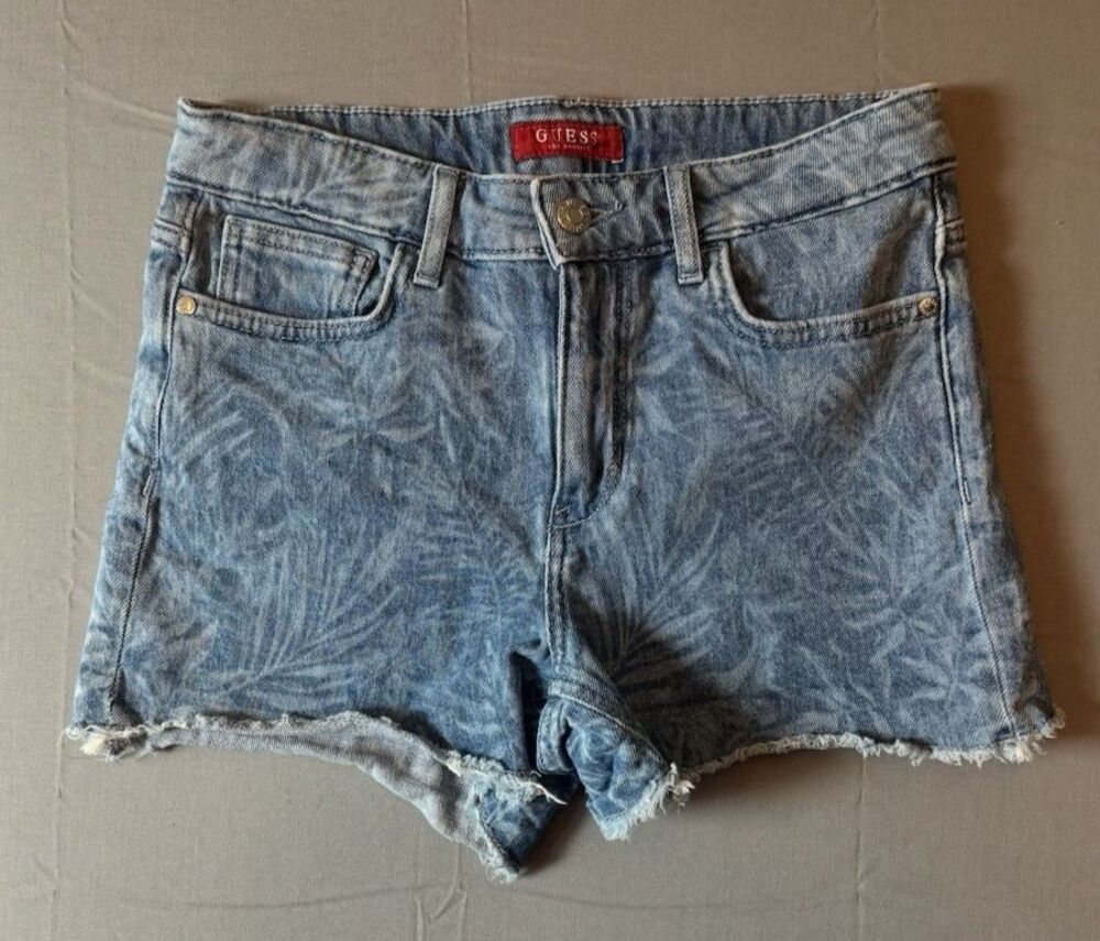 Women's Guess Floral Detail Denim High Waisted Shorts Size 27